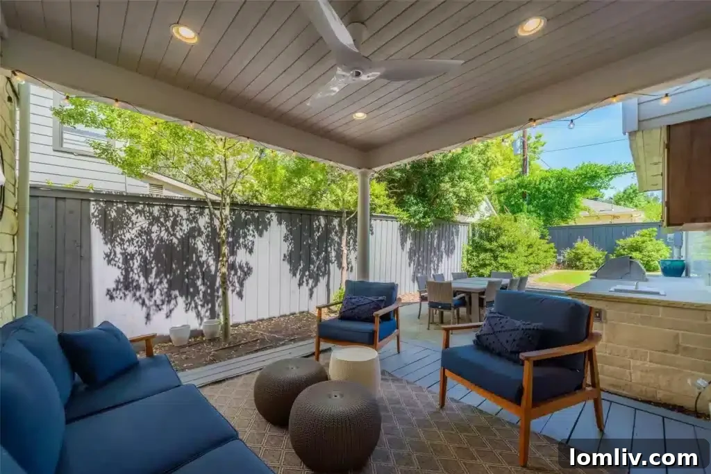 Covered Patio with Built-in Grill and Seating Area
