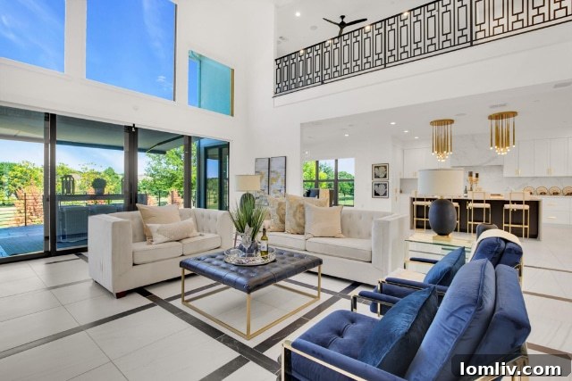 Elegant Living Room with Golf Course Views and Modern Decor