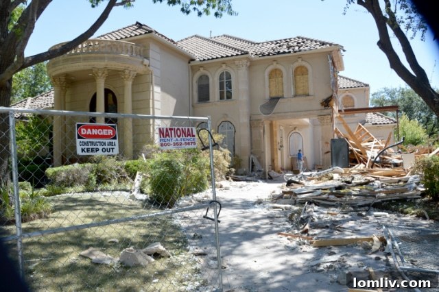 Extensive damage to the exterior of the Plano luxury home post-explosion
