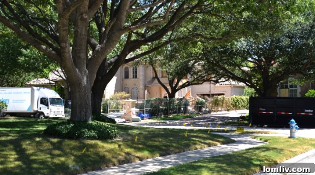 Debris scattered across the meticulously landscaped grounds of the damaged Plano home