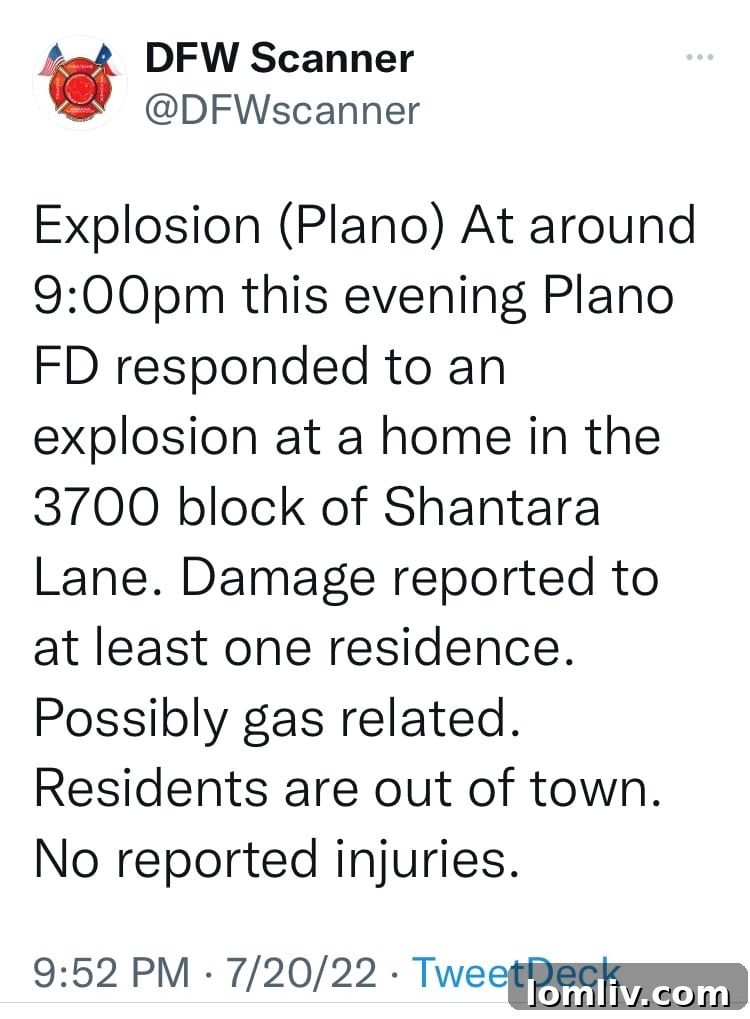 Detailed map showing the relative locations of the two recent Plano home explosions