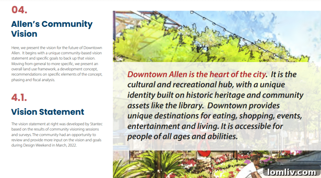Diagram outlining housing strategies and mixed-use development concepts for Downtown Allen
