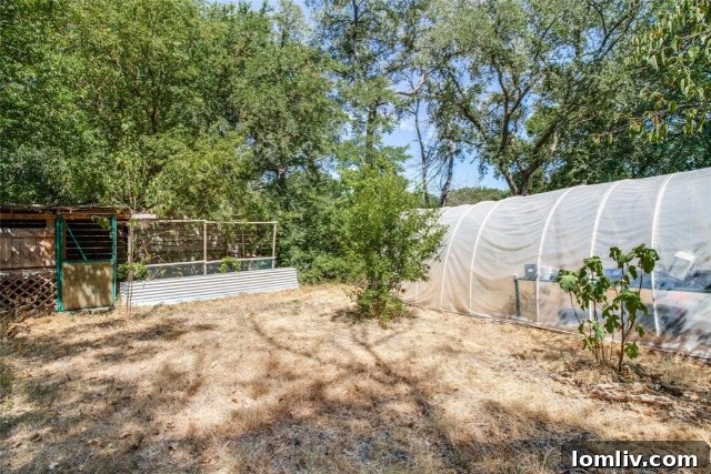 Lush green surroundings and mature trees on the one-acre property