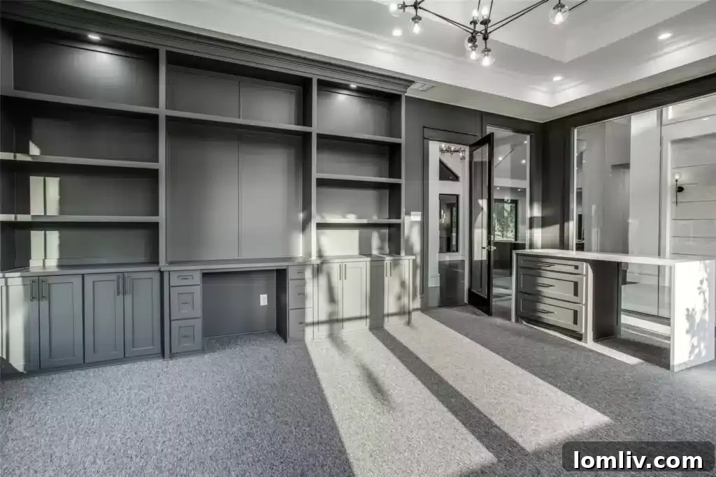 Interior view of the custom office space in a luxury Cedar Hill residence