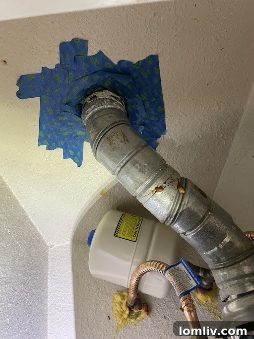 Blue Painter's Tape on a Gas Vent