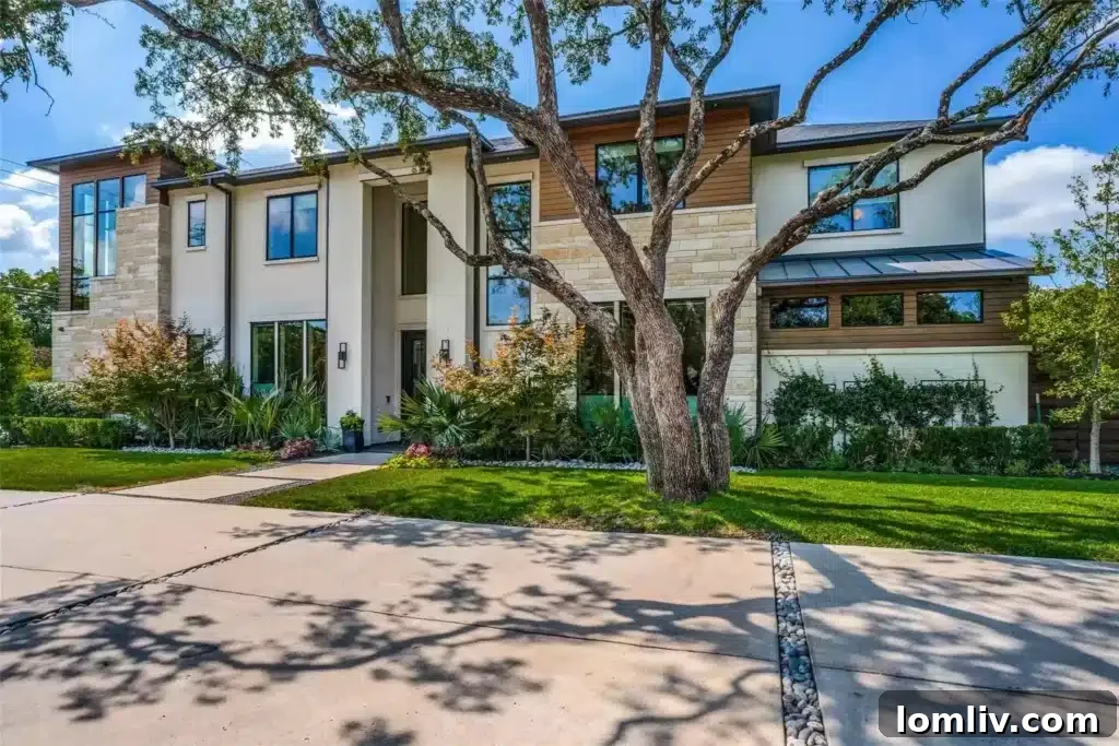 Elegant entrance and architectural facade of the Preston Hollow smart home