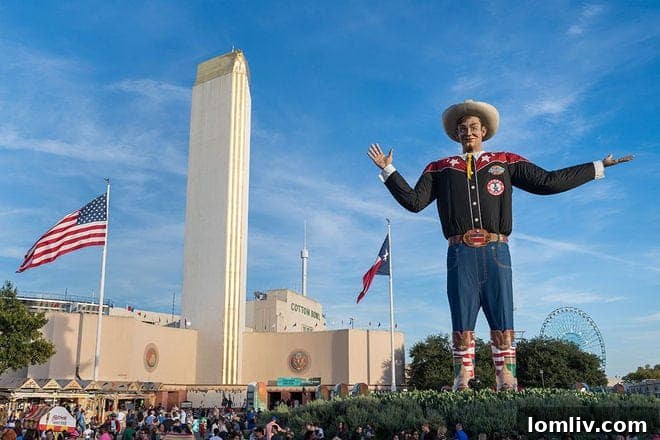 The iconic Big Tex welcoming visitors to the State Fair of Texas in Dallas