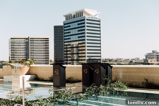 Panoramic view from a NOVEL Turtle Creek balcony, showcasing the Dallas skyline.