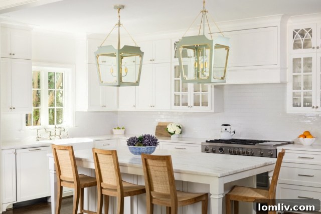 Detail view of the elegant kitchen cabinetry and countertops, highlighting the craftsmanship and material choices.