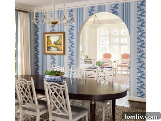 A close-up view of the intricate floral pattern of the Schumacher Hydrangea Drape wallpaper, showcasing its timeless beauty.