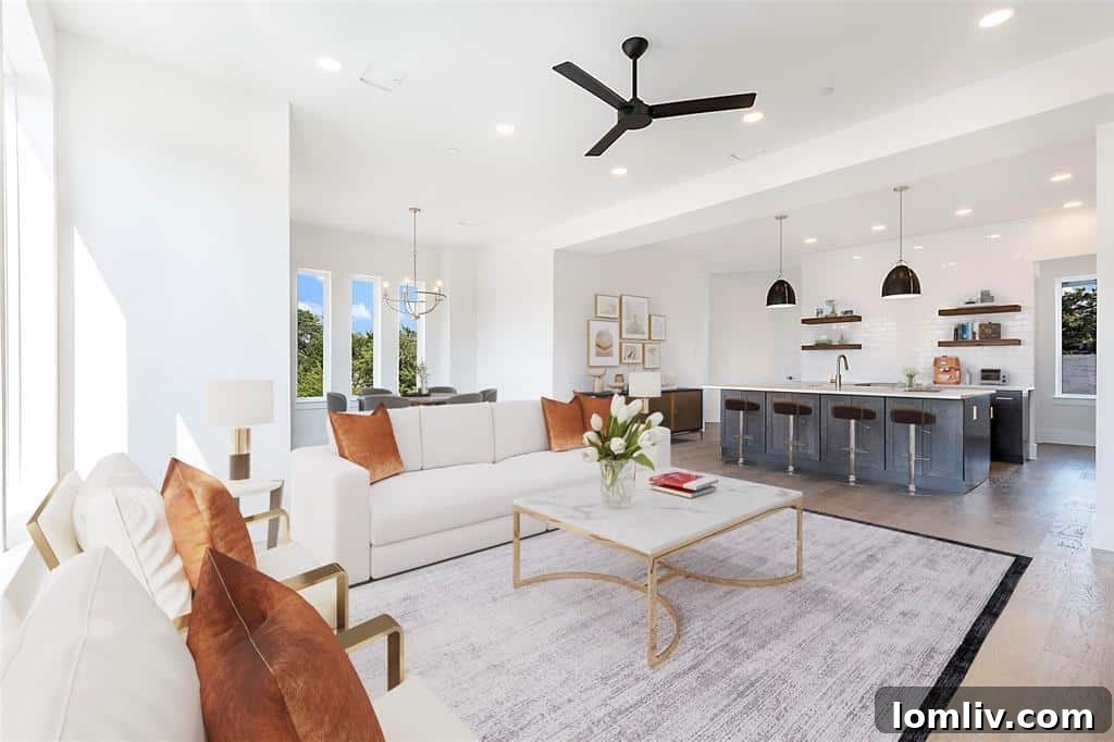 Living room with marble fireplace and wooden floors