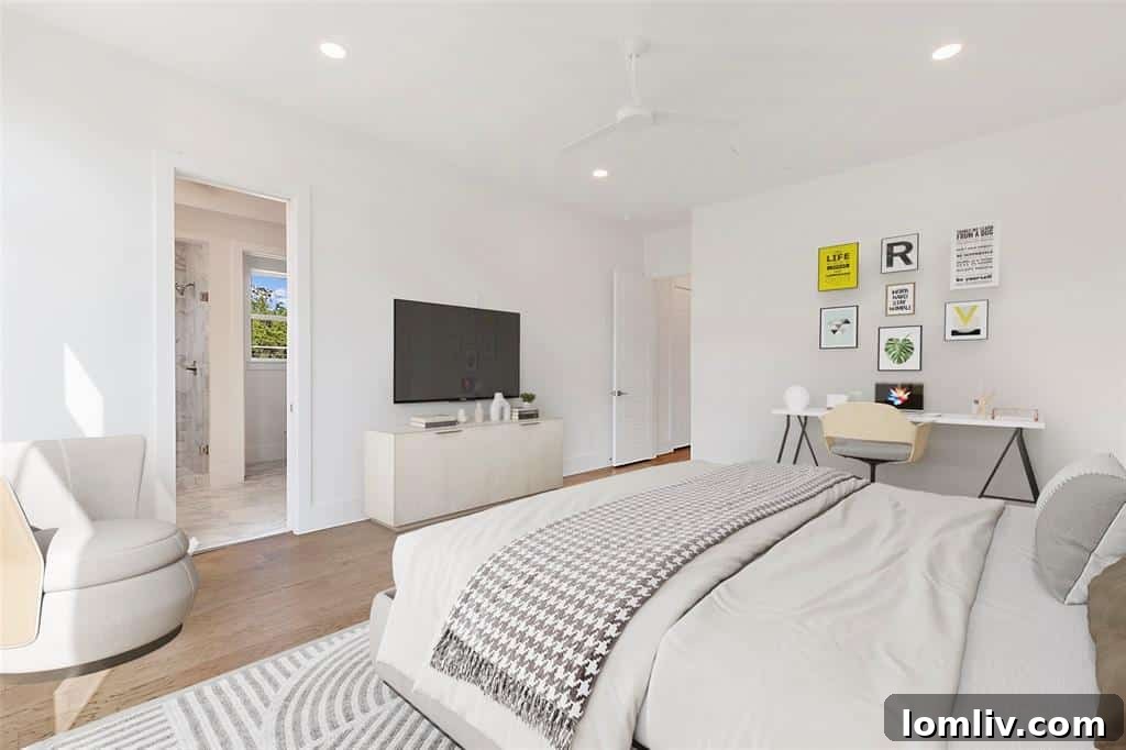 Sleek white kitchen with subway tile backsplash