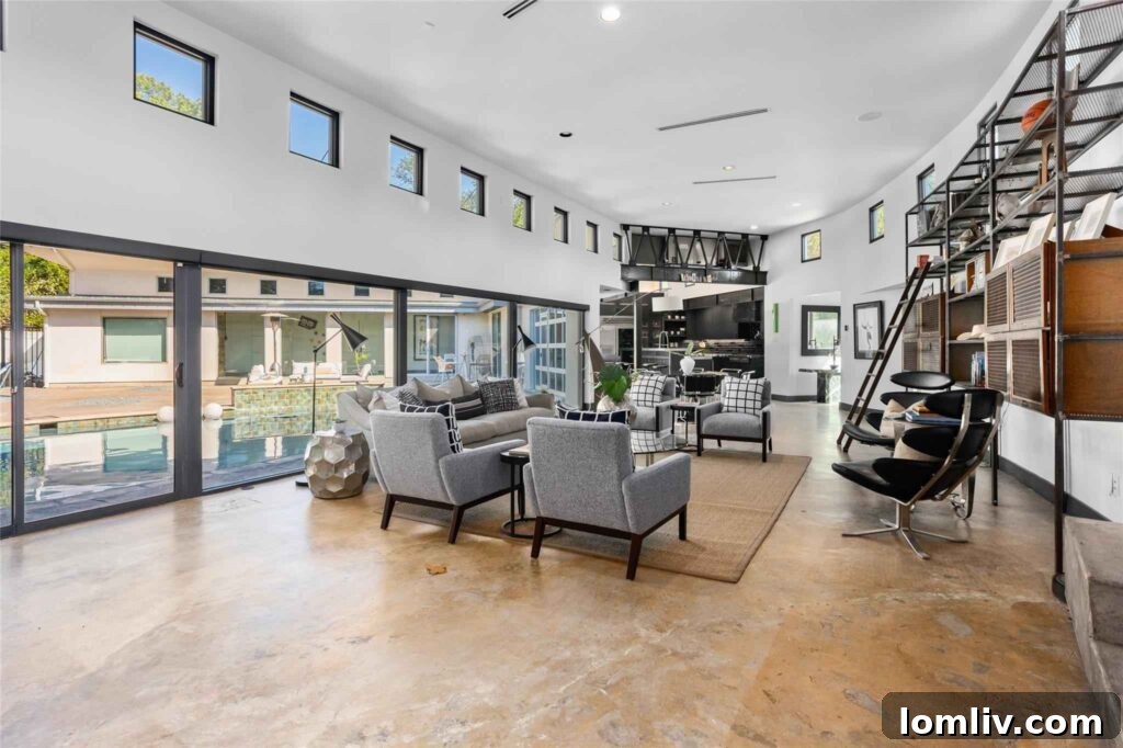 Stunning Living Room with Pool Views and Clerestory Windows