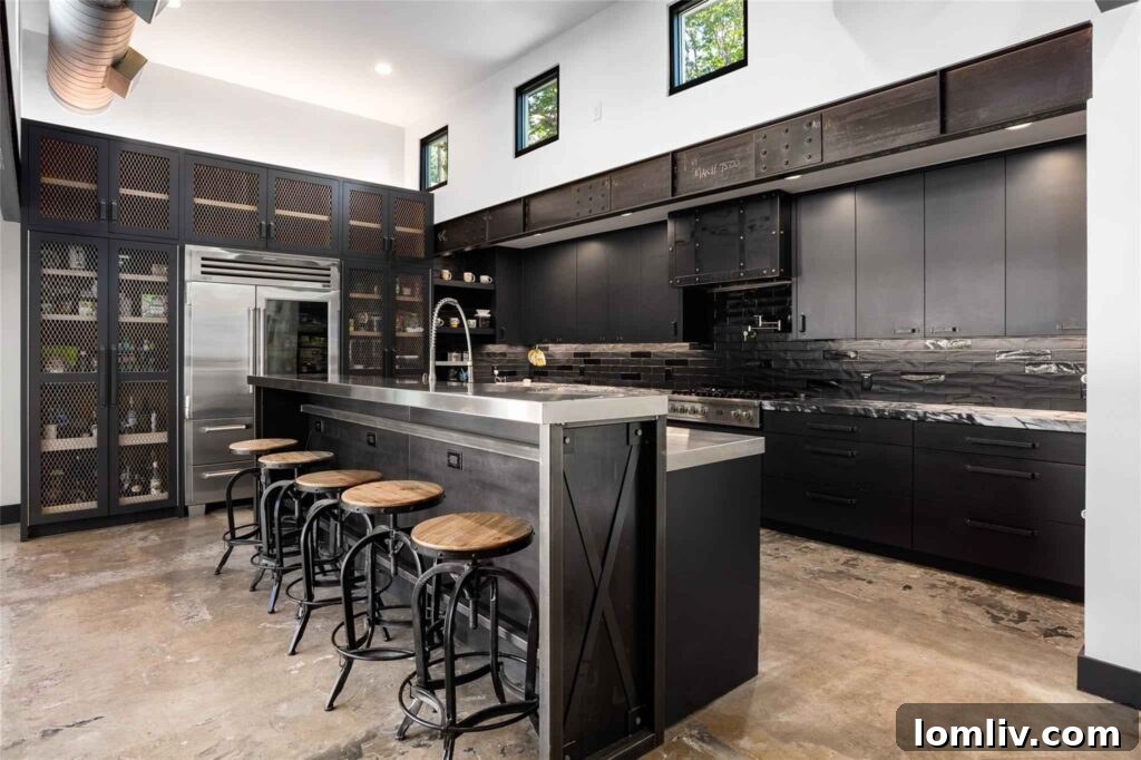 Dramatic Black-on-Black Industrial Chic Kitchen Design
