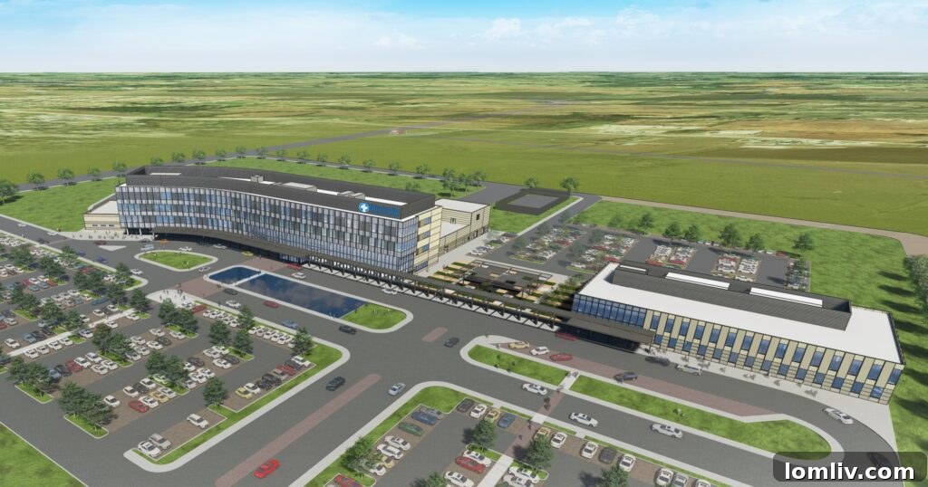 Artist's rendering of the new Methodist Health System facility in Celina, Texas, designed to serve the rapidly growing population.