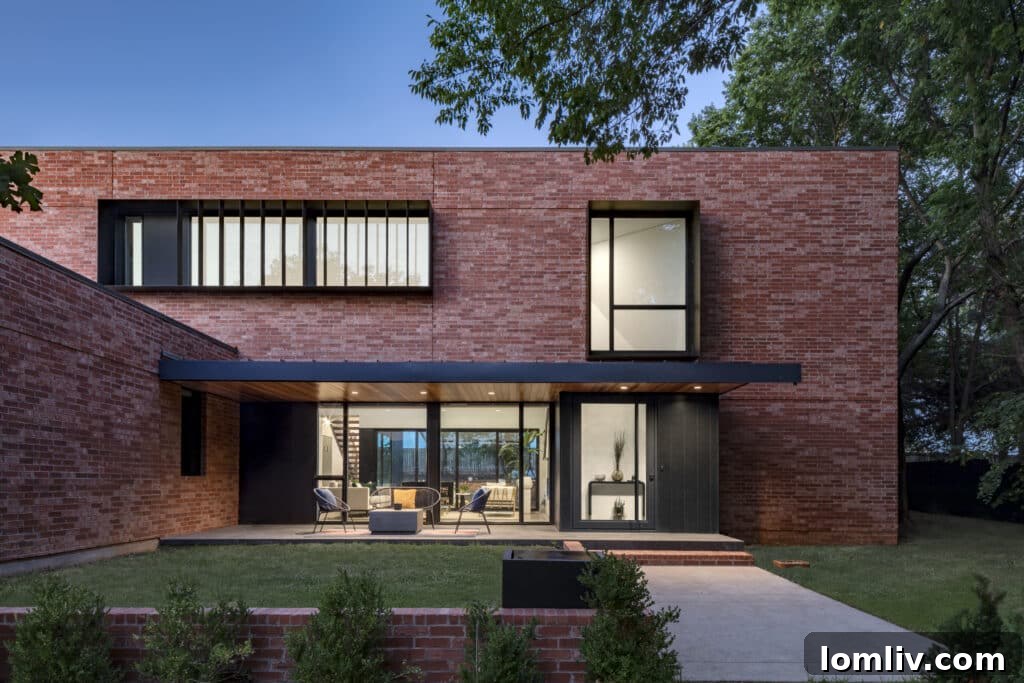 Modern suburban home exterior with clean lines and large windows