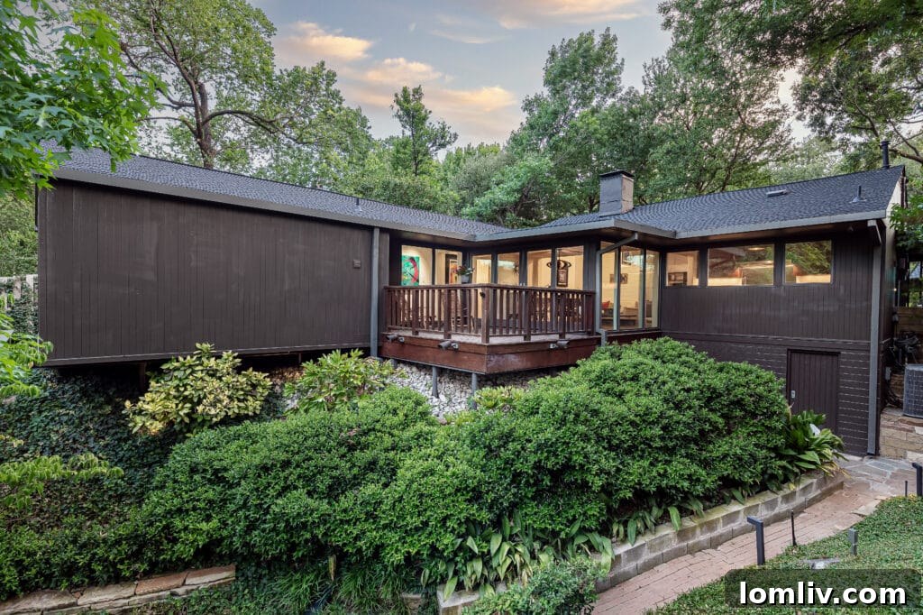 Interior shot of a Midcentury Modern living space with original architectural details