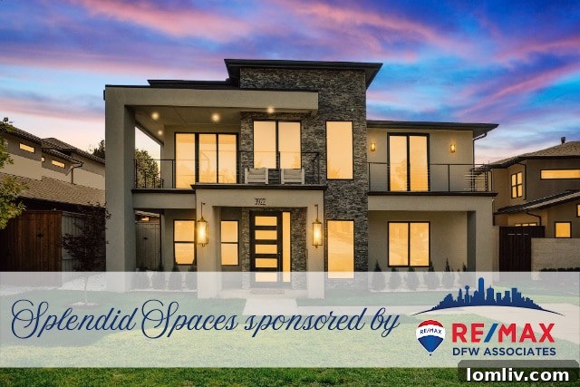 A beautifully staged modern transitional home exterior in Midway Hollow, Dallas, showcasing contemporary design and curb appeal.