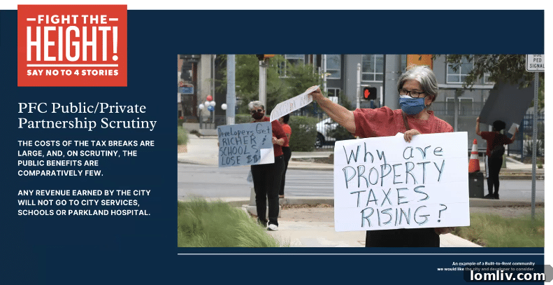 Slide from Thomas Buck's presentation to the Dallas City Council, outlining arguments against the Standard Shoreline development.