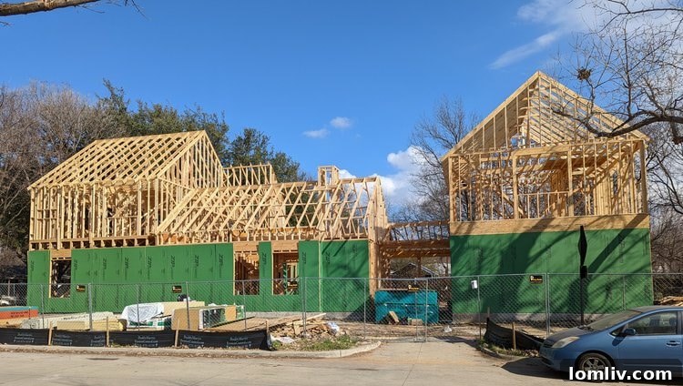 Construction underway at 1300 Francis Street, Carrollton, with foundations laid for the new residence