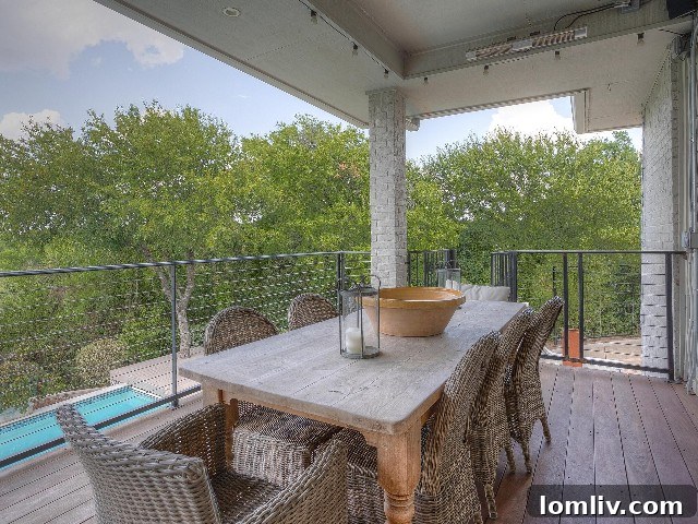 Elevated patio of a luxury home overlooking Fort Worth skyline