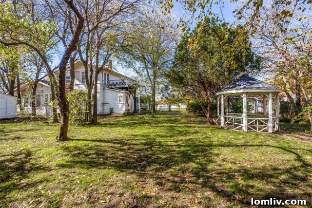 Lush backyard view of the 1-acre property in Richardson