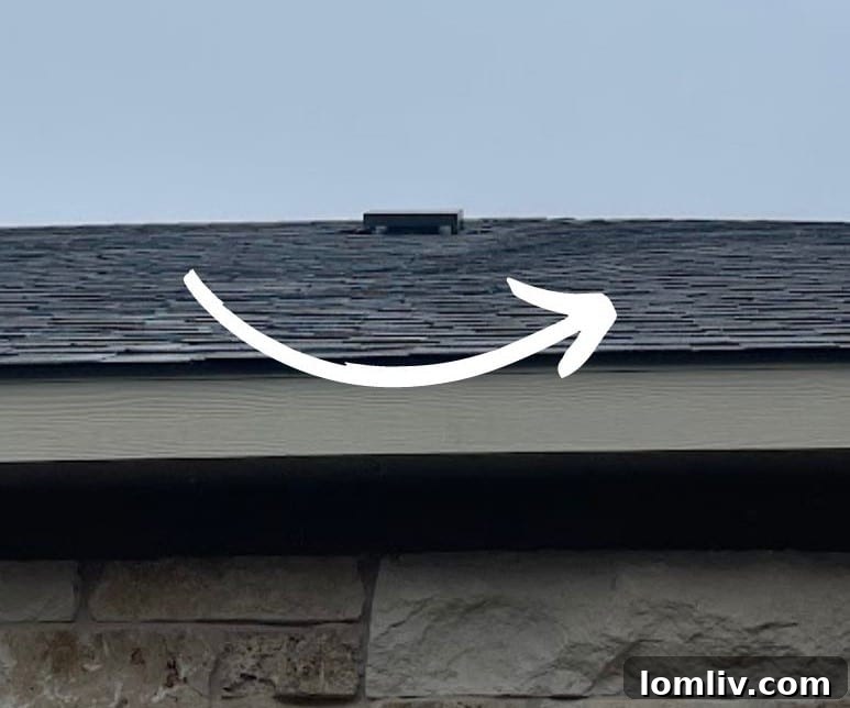Sagging new roof indicating structural defects