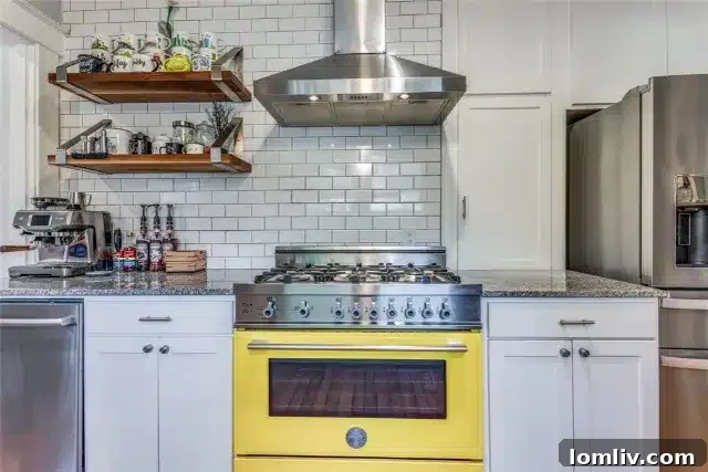 6 Home Design Features We Love You'll Want to Try 8 Bright sunny yellow high-end slide-in range in a modern kitchen