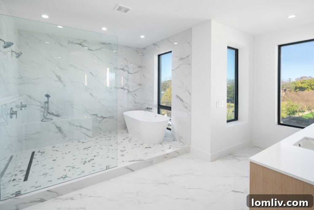 Kessler West Luxurious Spa Bathroom with Floating Tub and Multi-Head Shower