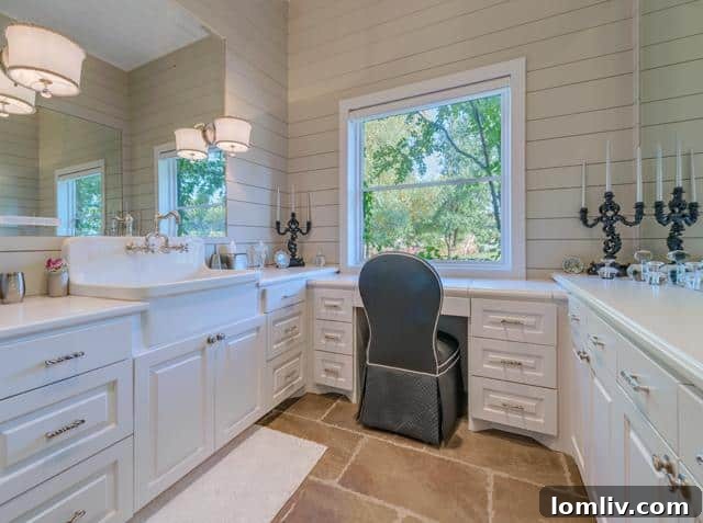 Luxurious master bathroom vanity with farmhouse sink