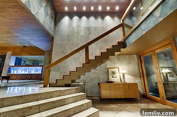 Floating Staircase Travertine Foyer Dallas Luxury Home