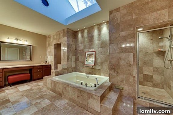 Luxurious Master Bath Travertine Granite Hydro Tub