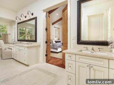 Luxurious master bathroom with travertine