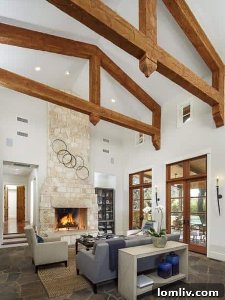 High-texture wood beam ceiling detail