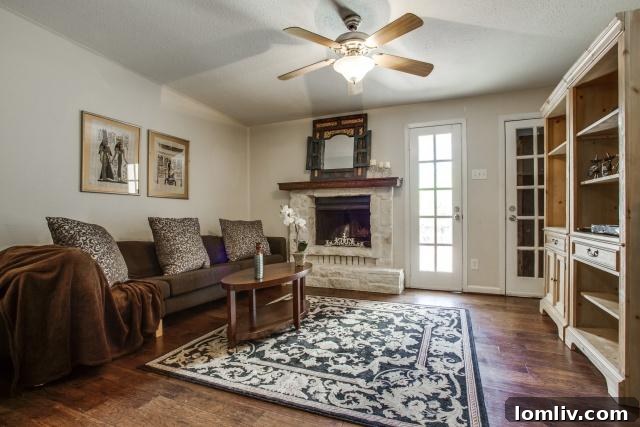Spacious Living Room with Austin Stone Fireplace in 943 Bridget