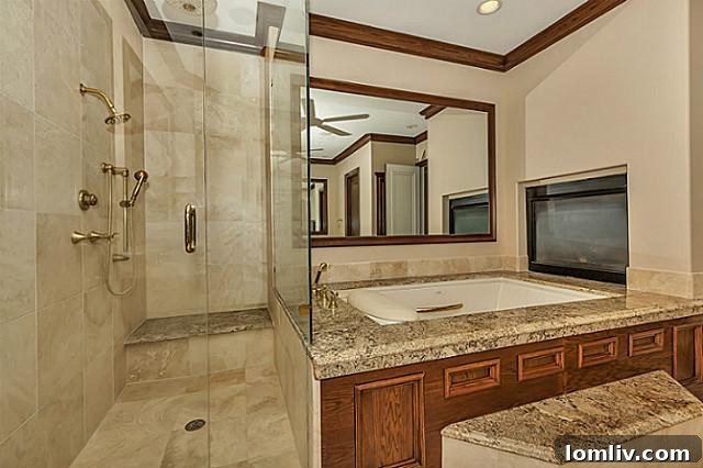 Luxurious master bathroom with elegant freestanding soaking tub and modern fixtures at 101 Mont Blanc Drive