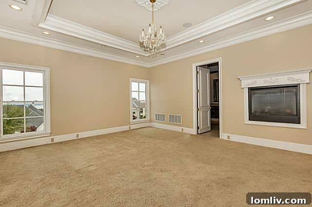 Spacious and elegantly decorated master bedroom offering a serene retreat at 101 Mont Blanc Drive