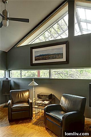 Cozy seating area with artistic details at 8643 Groveland, reflecting the home's unique modern aesthetic.