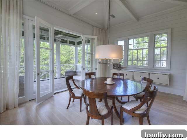 Formal dining room with seating for eight and chic interior design