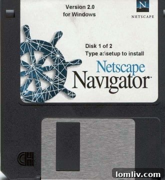 An old Netscape browser icon on a floppy disk, symbolizing outdated web design in real estate.