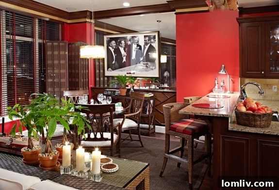 Luxurious living space of the Carleton Varney suite, showcasing bold interior design