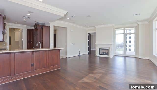 Stylish living room of Ritz-Carlton unit #904 available for lease in Dallas