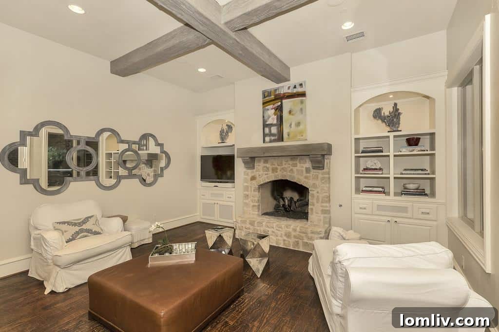 Luxurious Living Room Interior with Fireplace and French Cabinets