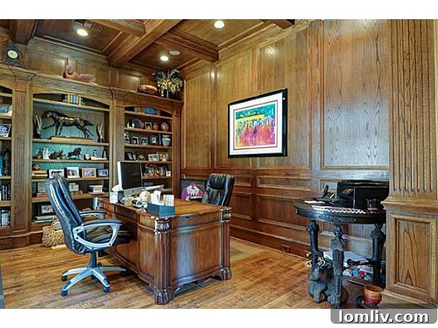 Elegant Paneled Library or Study with Built-in Shelves