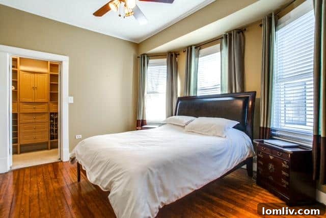 The serene master bedroom at 4826 Swiss Avenue, offering a peaceful retreat.