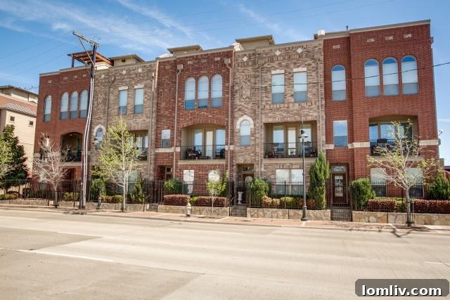 Striking brick facade of 912 S. Cesar Chavez Blvd townhome in Dallas
