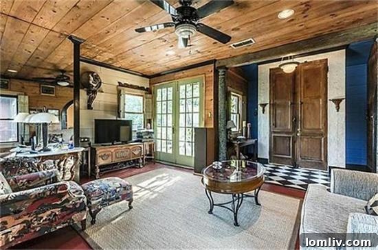 Spacious Living Room with Shiplap Walls