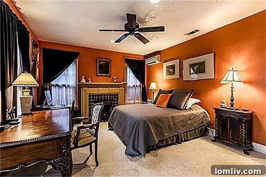 Master Bedroom with Bold Orange Walls