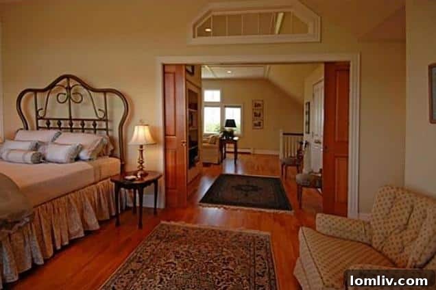 Comfortable bedroom with natural light in a Maine vacation home