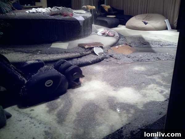 Another perspective illustrating the scope of the water damage incident